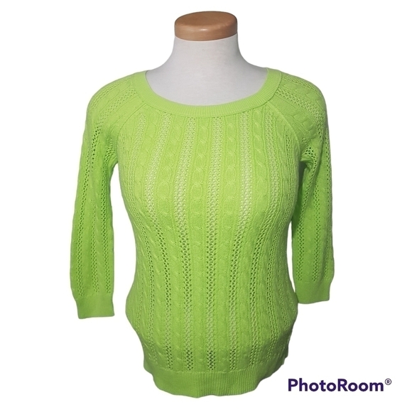 American Eagle Outfitters Wool Blend Cable Knit Open Weave Sweater 3/4 Sleeves - Picture 1 of 7